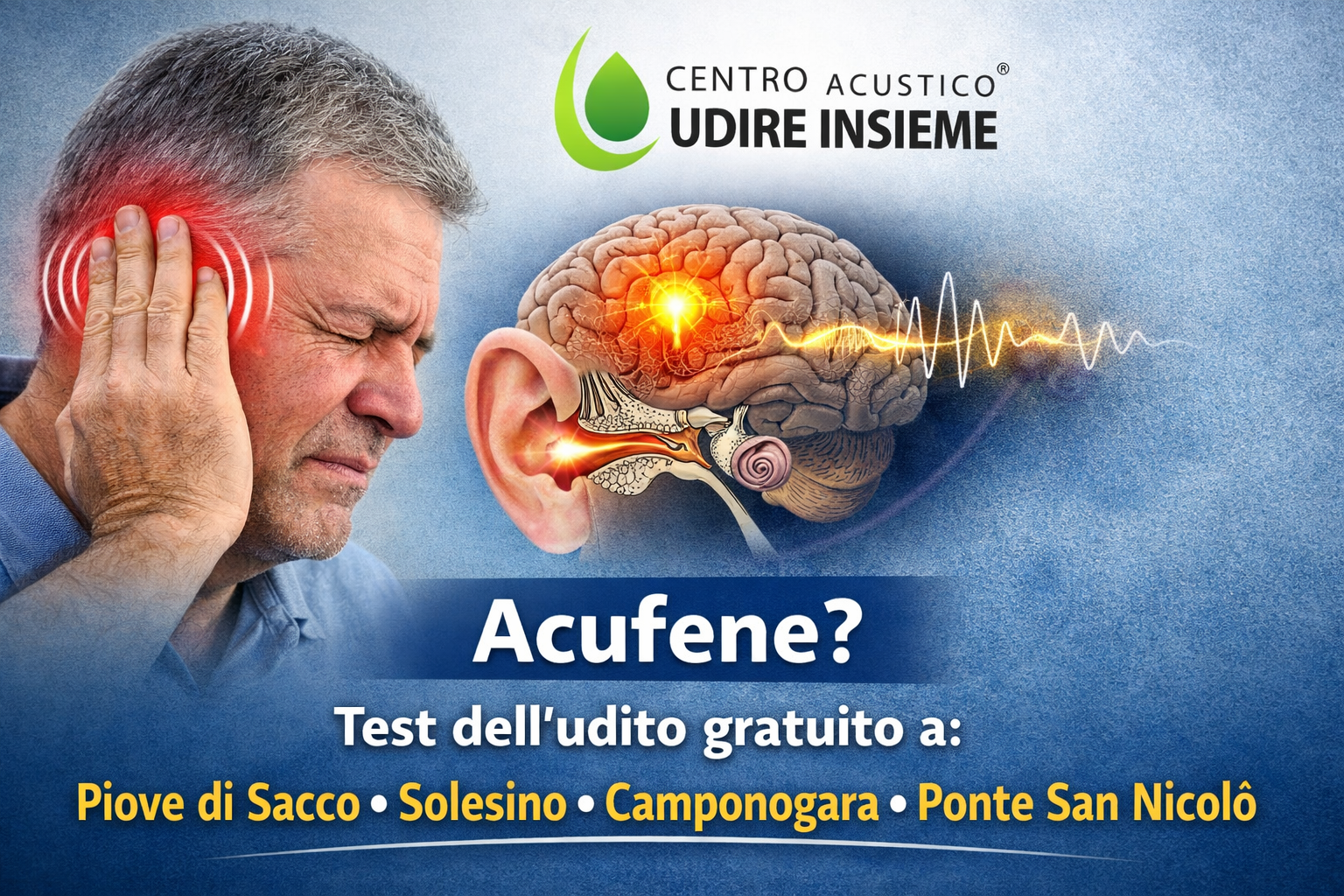 Acufene e controllo dell’udito gratuito, apparecchi acustici presso Udire Insieme a Piove di Sacco, Solesino, Camponogara e Ponte San Nicolò