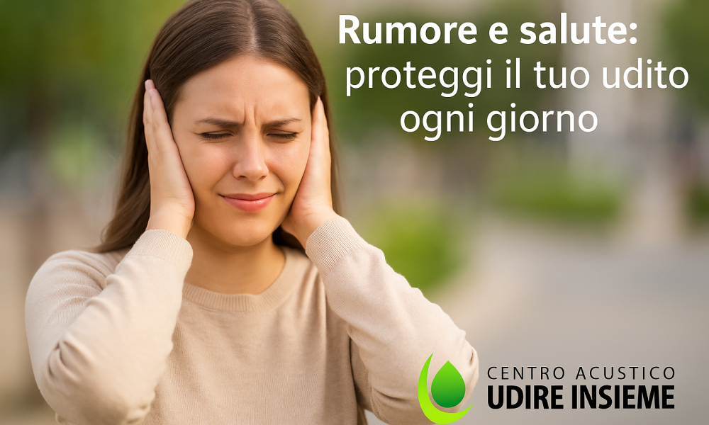 Persona che si copre le orecchie per proteggere l’udito dal rumore, immagine promozionale del centro acustico Udire Insieme Padova e Venezia